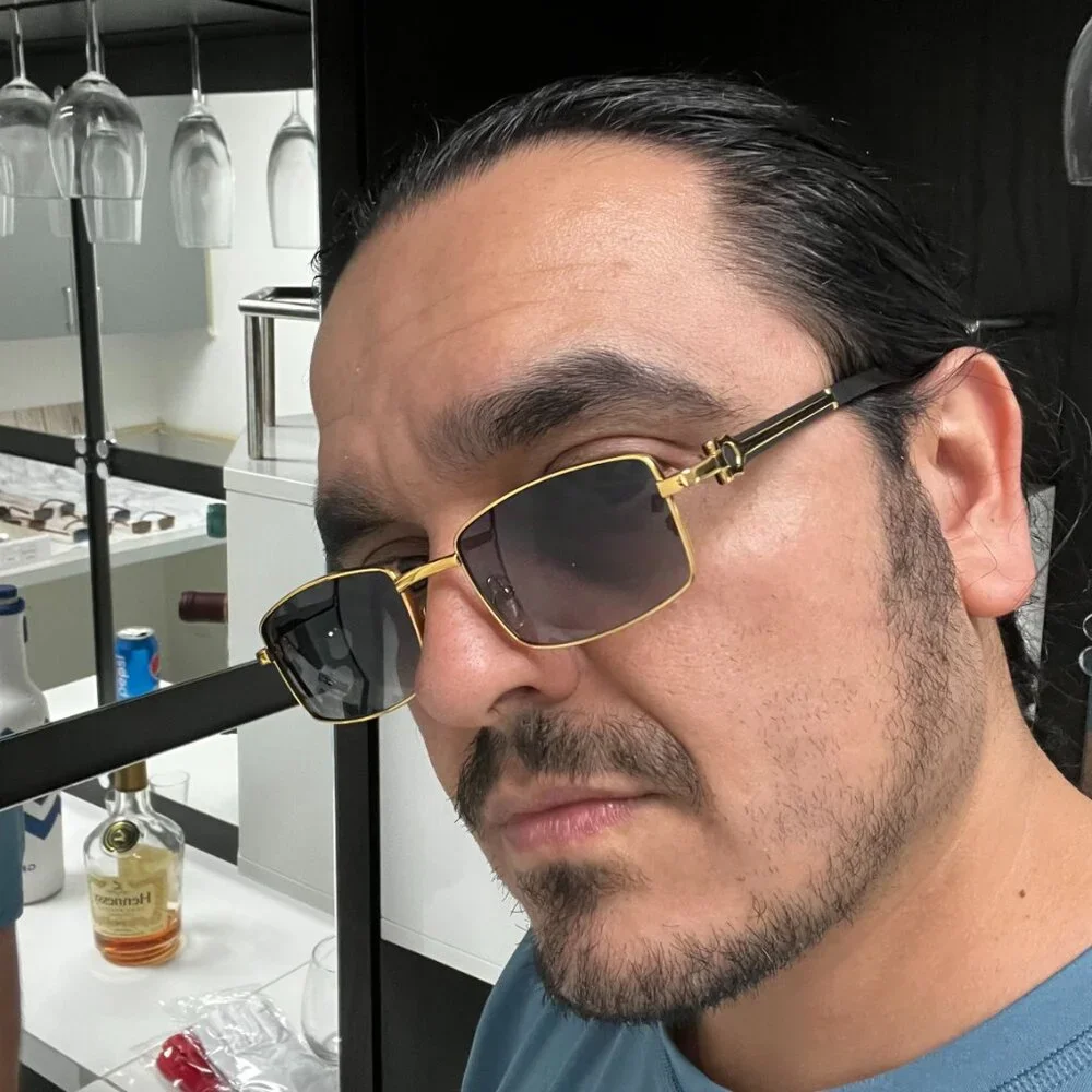 Men Sunglasses Trendy Black‎ Lens Rectangular Fashion Rapper Shades Gold Lentes